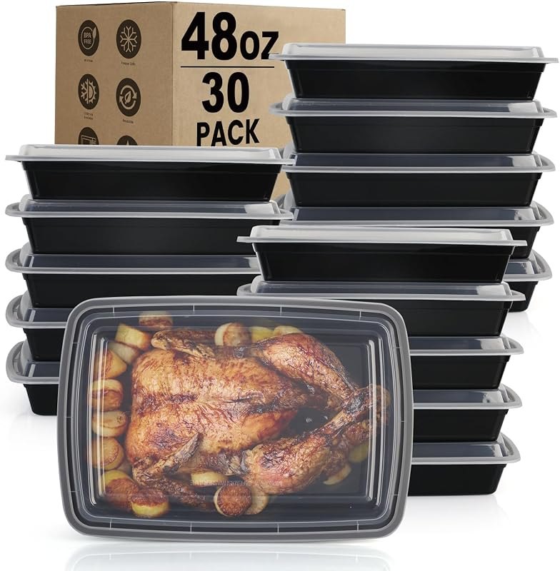 Meal Prep Containers Reusable - 48oz Food Storage Containers with Lids 30 Pack, To Go Food Containers for Meal Prep