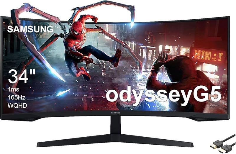SAMSUNG 34" Odyssey G5 Ultra-Wide Gaming Monitor, 1000R Curved, 165Hz Refresh Rate, 1ms Response Time, FreeSync