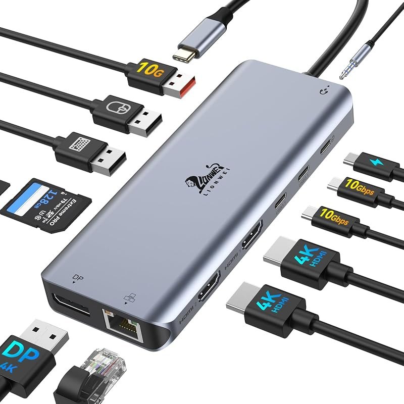 LIONWEI Docking Station Dual Monitor 4K, 13-in-1 USB C Dock for Laptop Mac — USB-C dock 10Gbps for usb dock 10gbps