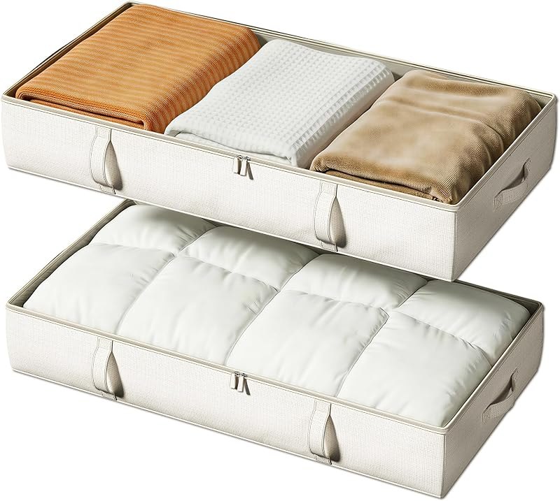 Vailando Side-Supported Under Bed Storage Containers, 6 Inches Tall 60L Underbed Storage Bins with Sturdy Handles and