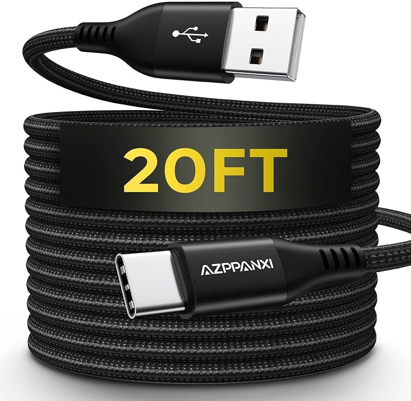 Long USB C Cable 20 FT [Premium Nylon Braided] USB A to USB C Cable Fast Charging Cord Compatible with MacBook/PS5