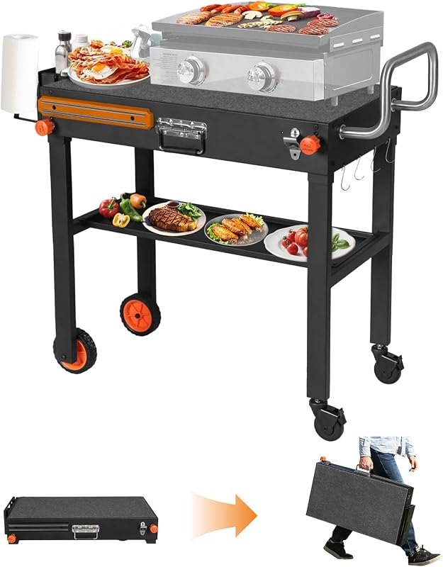 Portable Outdoor Grill Table, Blackstone Grill Stand Solid and Sturdy 31"W x 17"D, Movable Kitchen Cooking Prep BBQ