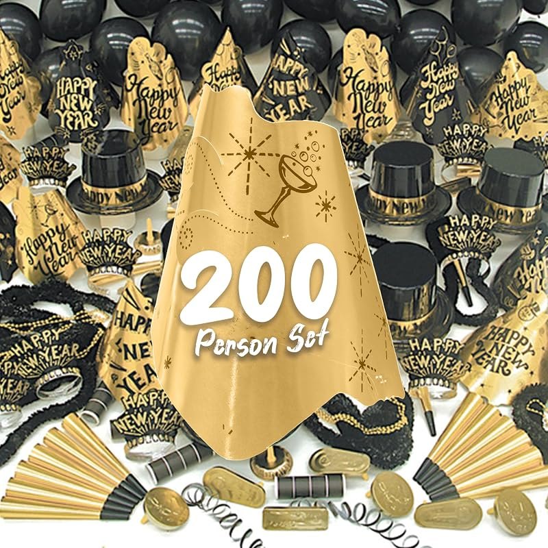 Crown Display New Years Party Favors 2026 200 Person Gold Sensation Top Hats Tiaras Horns Noise Makers New Year Eve