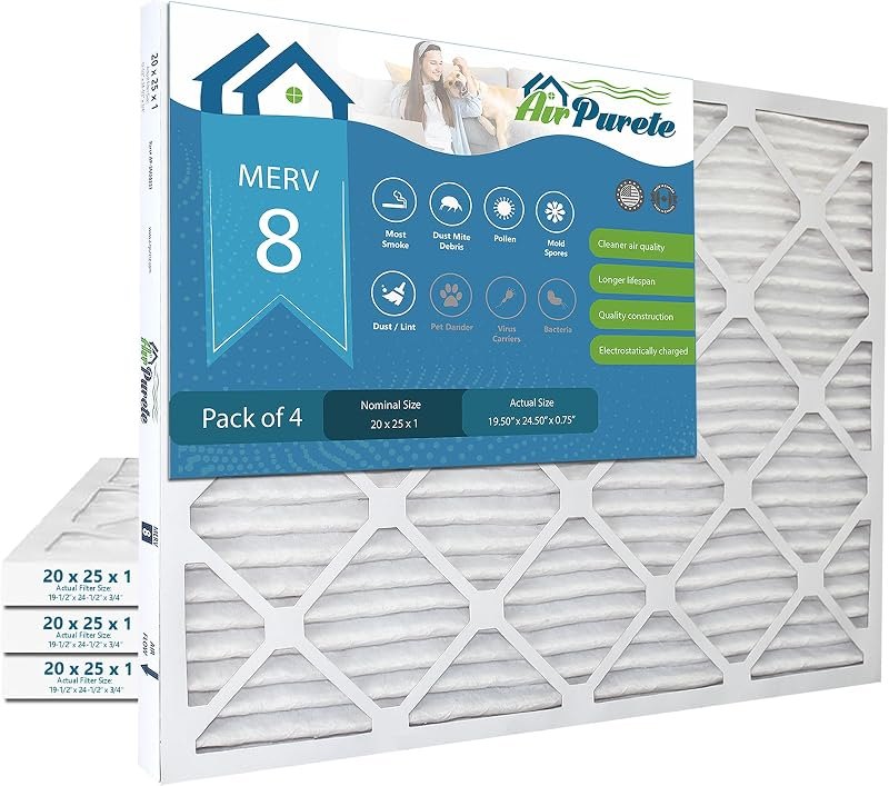 AirPurete Furnace Filter 20x25x1 (Actual Size: 19-1/2" x 24-1/2" x 3/4")