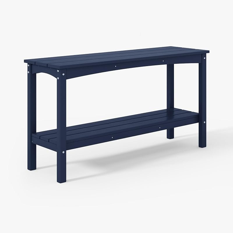 WestinTrends Malibu 55" Outdoor Patio HDPE Adirondack 2-Tier Shelf Console Table, Navy Blue — rv patio table for patio