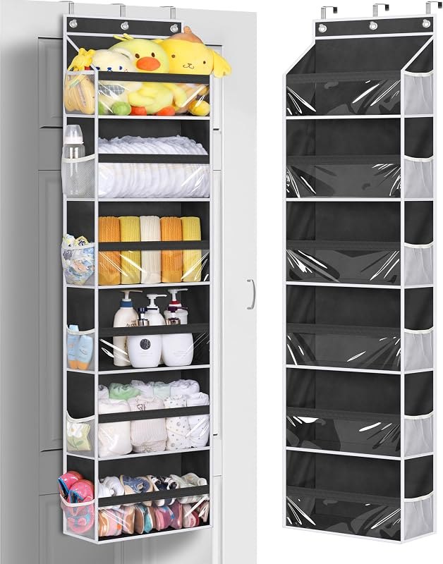 MISSLO Back of Door Storage Organizer Hanging with 6 Large Pockets 12 Side Pockets Closet Door Organizer Baby