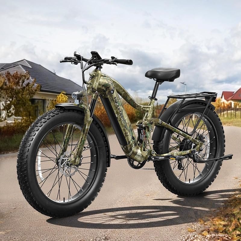 PUCKIPUPPY Boxer Electric Bike for Adults 500W, 48V 20AH Battery Ebike, Full Suspension 26" Fat Tire E Bike, 20MPH