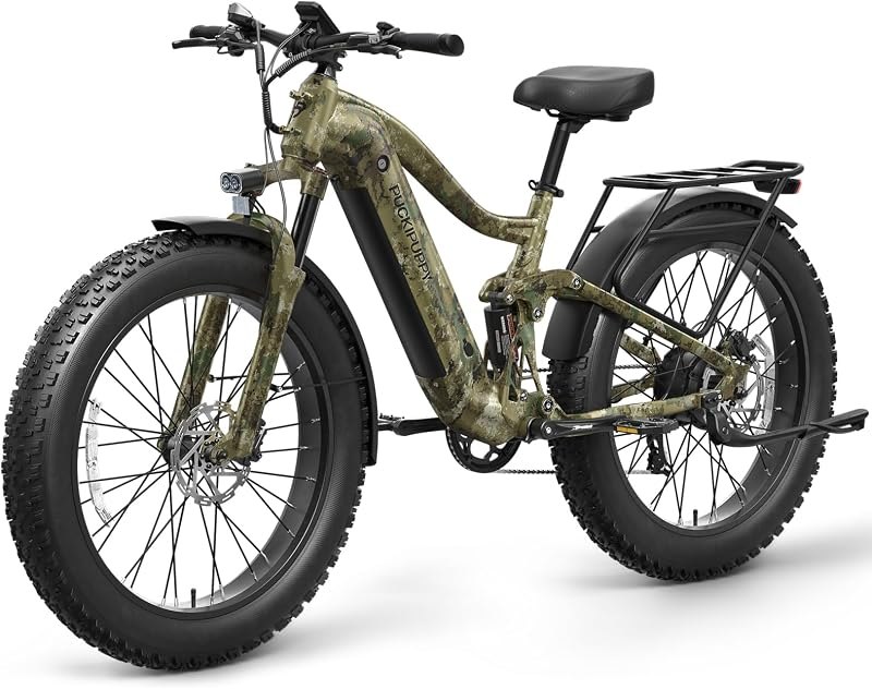 PUCKIPUPPY Boxer Electric Bike for Adults 500W, Full Suspension 48V 20AH Battery Ebike, 26" Fat Tire 20MPH 80Miles