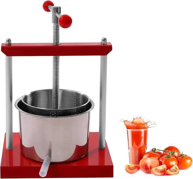 Fruit Press, 1.6Gal Stainless Steel Cider Press with Stainless Steel Basket and T-Handle, Manual Grape Apple Press and