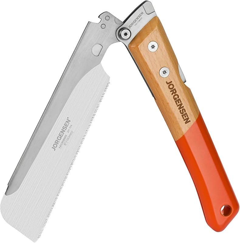 JORGENSEN Japanese Pull Saw, 6 Inch Pro Folding Dovetail Saw with Beech Wood Long handle, SK5 Steel Blade Tool-less