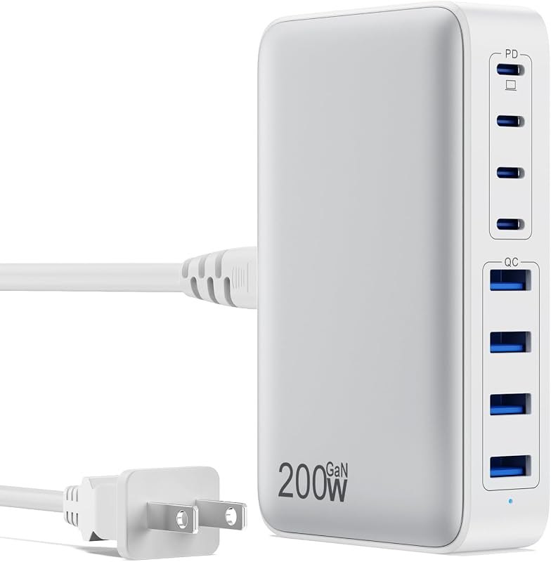 USB C Charger 200W USB C Charger Block,Upgraded GaN III 8-Port Fast Charging Station Hub,PD 65W Laptop Charging
