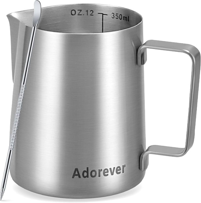 Adorever Milk Frothing Pitcher, 12oz Stainless Steel Milk Frother Cup Steaming Pitcher, Cappuccino Espresso