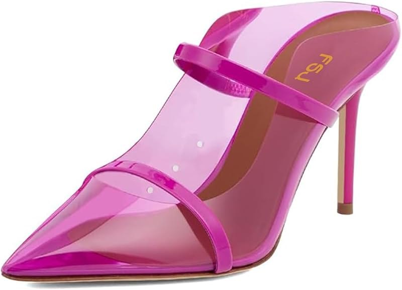 Women Fashion Pointy Toe Mules Sandals High Heels Pumps Double Straps Slide Sandals Casual Summer Outfit Shoes Size