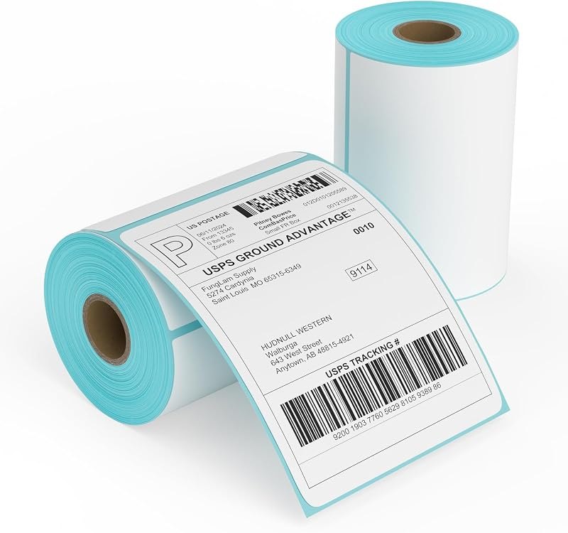 FungLam 2 Rolls 4x6 Direct Thermal Printer Labels 500 Shipping Labels Compatible with Zebra, Rollo Label Printer