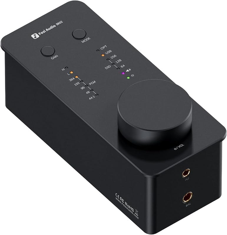 Fosi Audio SK02 DAC Headphone Amplifier & Preamp, Desktop Audio DAC with USB-C and Optical Input, 4.4mm Balanced &