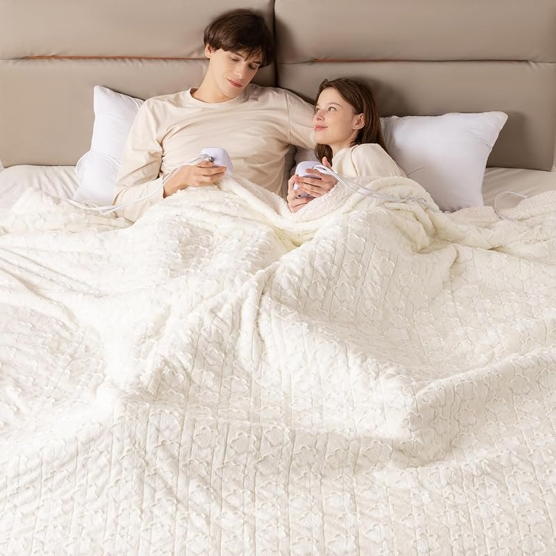 Bearhug Heated Blanket King Size, 100"x90" Dual Control Electric Blanket with 10 Heat Levels & 1-12H Auto Off, White
