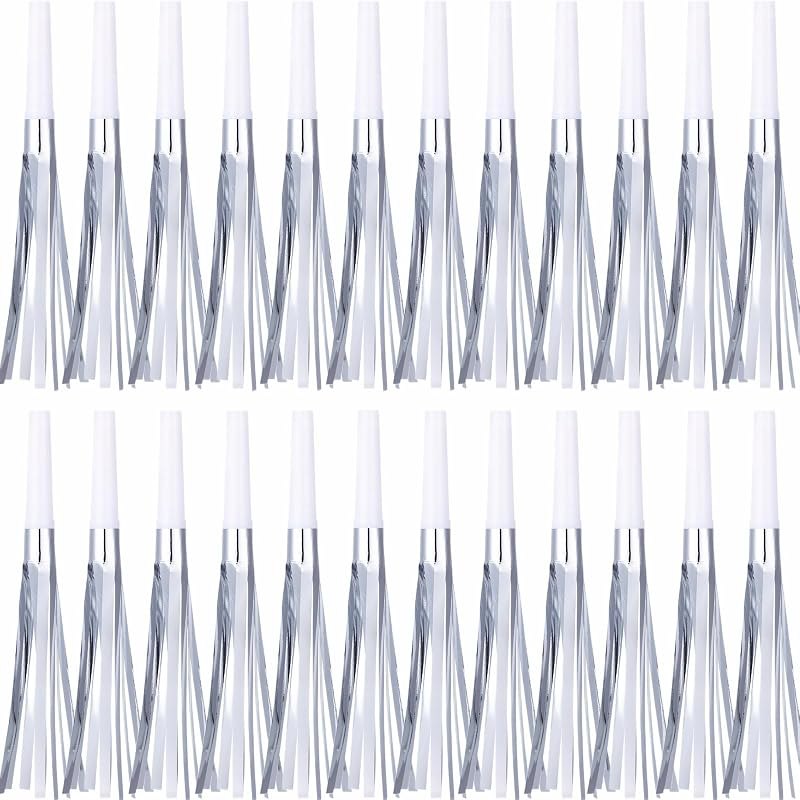 24 Pcs Party Blowers, New Years Eve Noise Makers, Silver Noise Makers Horns for Baby Shower, Kids Birthday, New Year