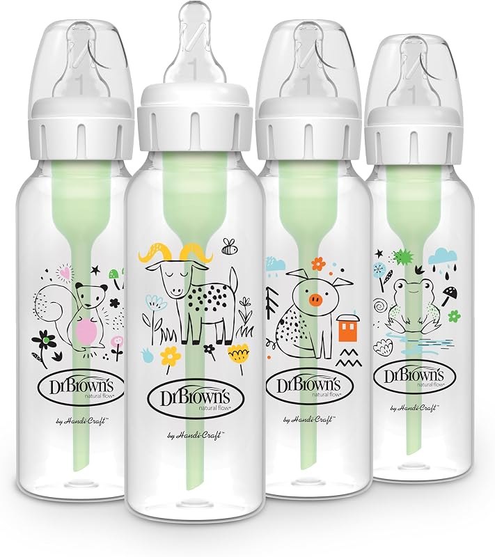 Dr. Brown's Natural Flow Anti-Colic Options+ Narrow Baby Bottle, 8 oz/250 mL, with Level 1 Slow Flow Nipple, BPA Free