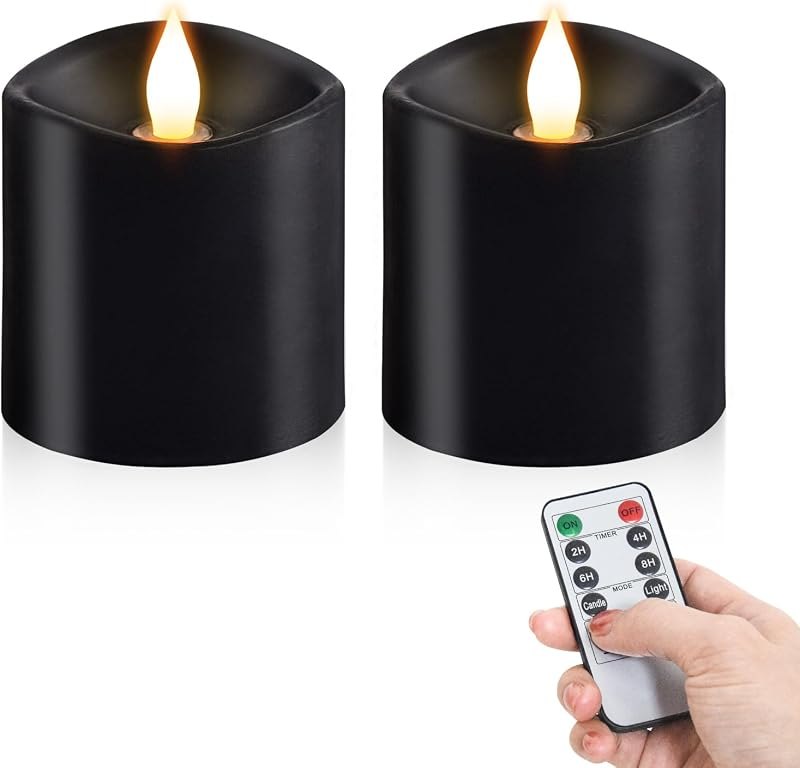 3x3 Halloween Flickering Flameless Candles Set of 2, Real Wax LED Candles,with Timer, 3 inch Flameless Candles with