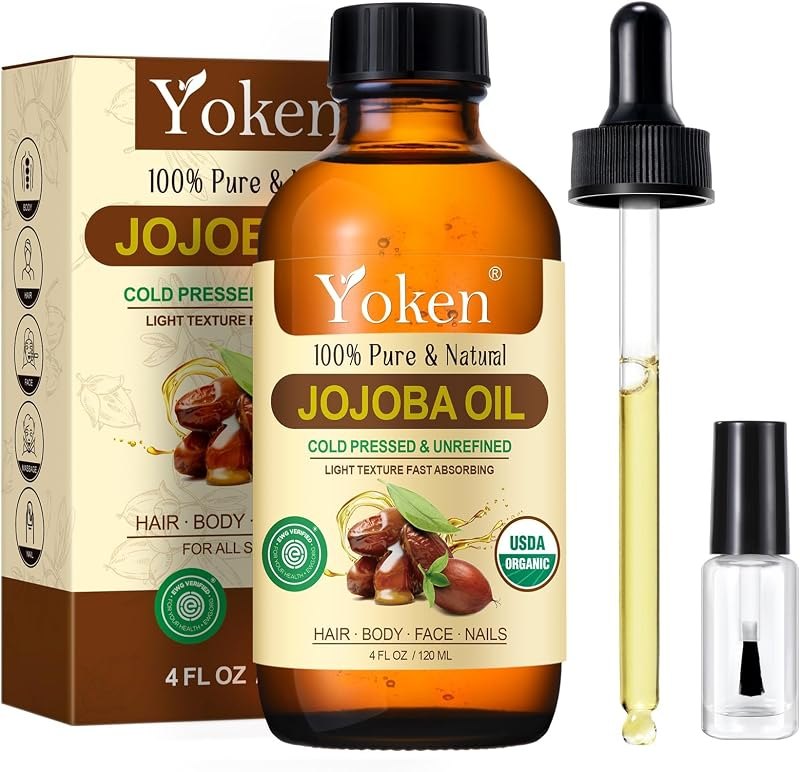 Yoken Organic Jojoba Oil 4oz with dropper, Pure for Nails, Face & Skin Care — skin face oil for skin face oil