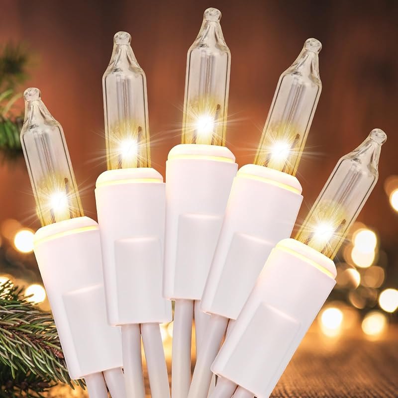 Meteds Christmas Lights 100 Count Clear White Wire UL Certified Connectable Warm White String Lights for Christmas