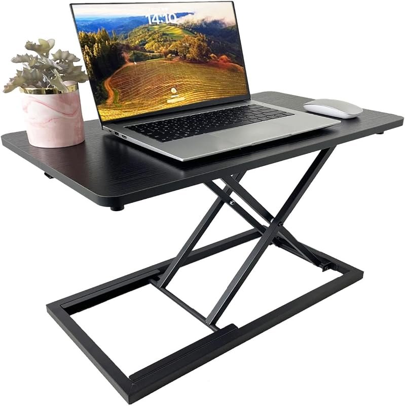 Rlozftel Standing Desk Converter, Height Adjustable Stand Up Desk Riser with 7 Height Levels, Compact Sit Stand
