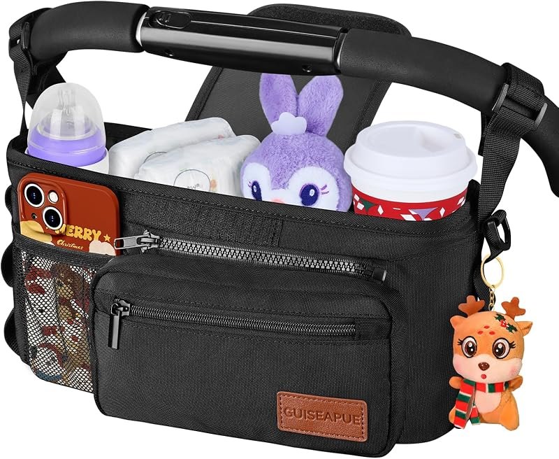 Stroller Organizer with Cup Holder, Non-Slip Stroller Caddy Baby Essentials — stroller cup holder for stroller cup