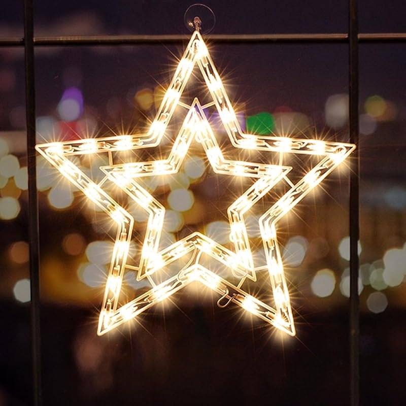LAMPHOME 14Inch Christmas Star Light,Star Decoration Lights,Christmas Window Silhouette Lights,Double Side Sign Lamp