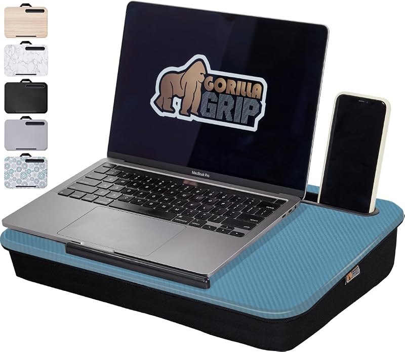 GORILLA GRIP Laptop Lap Desk with Phone Holder, Pillow Cushion Desks Fit Laptops up to 15.6", Tray Ledge Keep