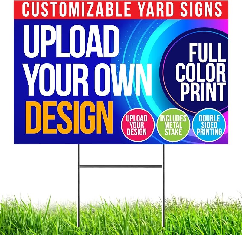 10pc Custom Yard Signs with Stakes 18x24 inch READY IN ONE DAY Personalized Outdoor Lawn Signs for Business, Real