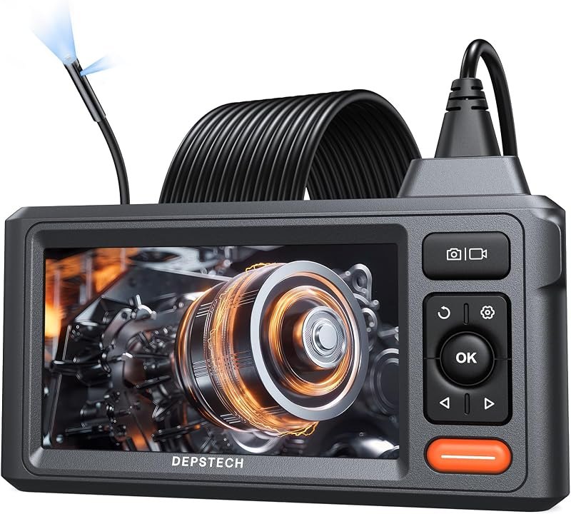 Dual-Lens Endoscope Camera with Light, DEPSTECH 1080P HD Borescope with 5" IPS Screen, 16.5FT Flexible Sewer Plumbing