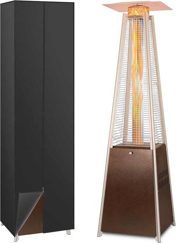 Hykolity 48000 BTU Pyramid Patio Heater, Outdoor Propane Heaters with Wheels and Cover, Glass Tube Propane Patio