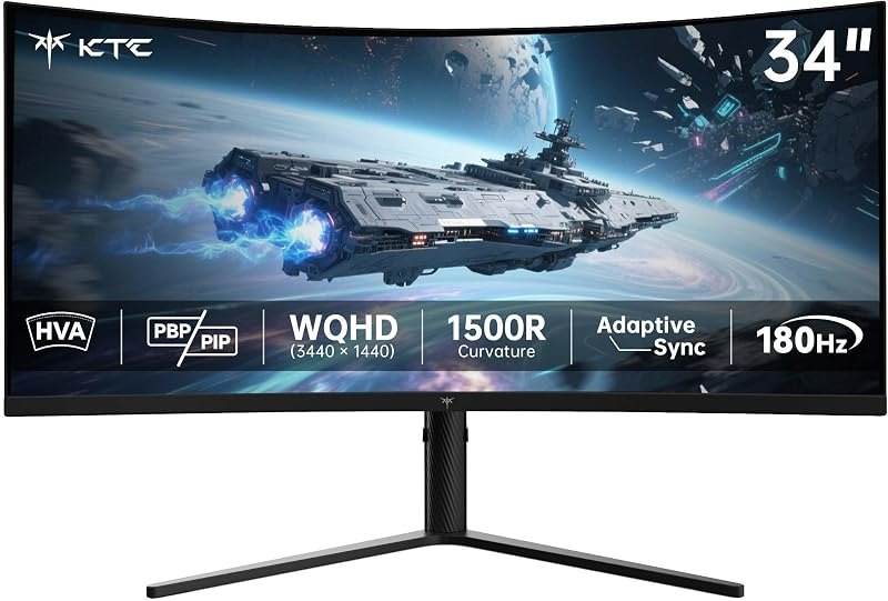 KTC 34 Inch UWQHD Ultrawide 3440X1440 Curved Gaming Monitor 180Hz, H34S5 — best 34 inch ultrawide monitor for inch