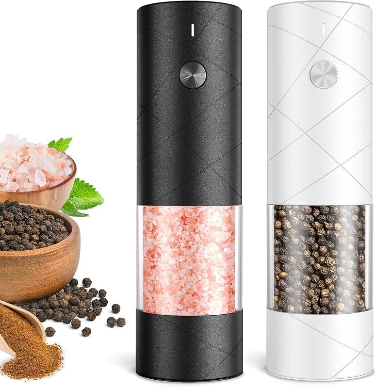 Electric Salt and Pepper Grinder Set, Rechargeable Automatic Pepper Mill Grinder with LED the Gifts for Women