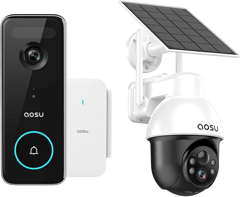 aosu 1 x 5MP Solar Camera + 1 x 5MP Doorbell Camera — wifi doorbell camera for wifi doorbell camera