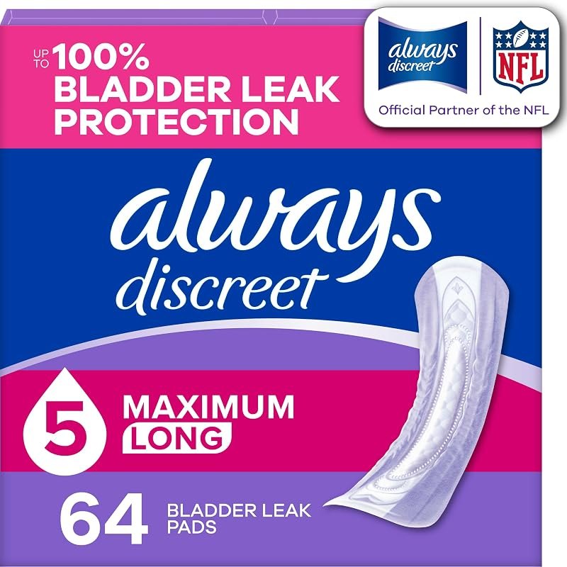 Always Discreet Adult Incontinence Pads for Women, Drier, 5 Drop Long Length, Heavy Absorbency, Pads for Bladder