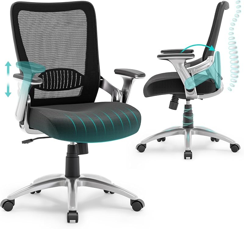 Office Chair, Ergonomic Computer Desk Chair, Sturdy Executive Task Chair - Adjustable Lumbar Support, Flip-up Arms