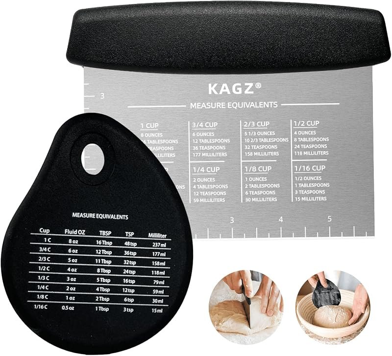 Bench Scraper & Chopper - Multifunctional Dough Scraper with Silicone Bowl Scraper, Sturdy Stainless Steel Dough