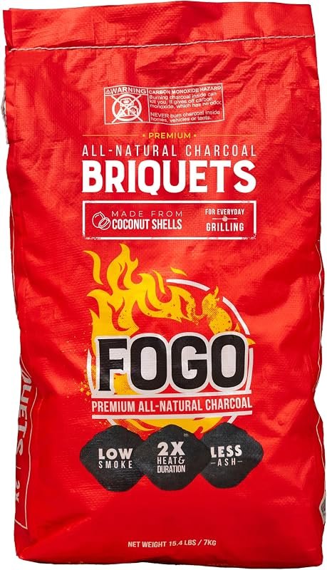 FOGO Coco Briquets All-Natural Charcoal Made from Coconut Shells, Long-Lasting Clean Burning BBQ Fuel for Grilling and