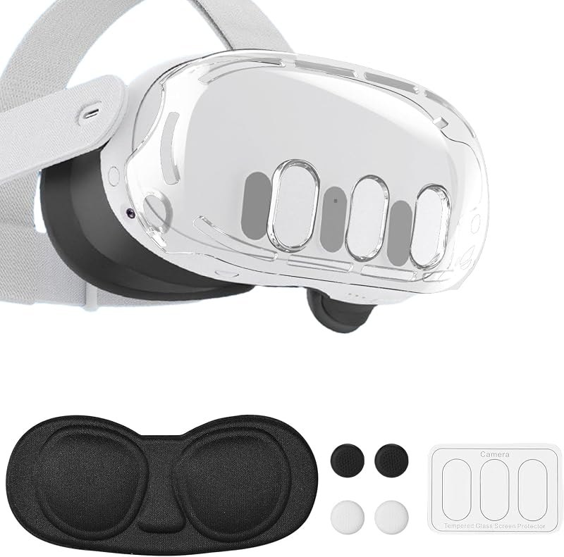 VR Accessories for Meta Quest 3, Anti-Scratch Plastic Protective Cover Shell Tempered Glass Lens Protector Joystick