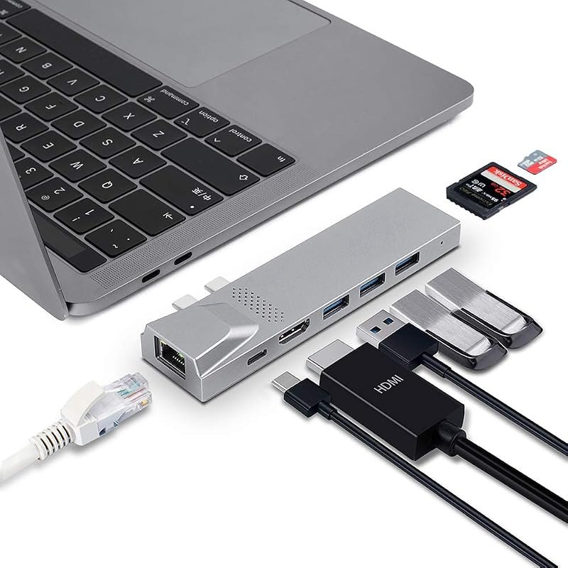 USB C Hub for MacBook, 8-in-1 Docking Station Adapter with 4K HDMI, Gigabit Ethernet, 3 USB 3.0 Ports, 100W PD
