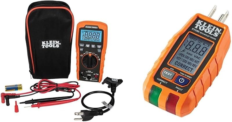 Klein Tools ET270 Auto-Ranging Digital Multi-Tester, AC/DC, Resistance, Continuity & RT250 GFCI Outlet Tester with LCD
