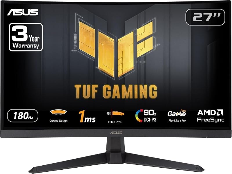 ASUS TUF Gaming VG27VQ3B 27 Inch 1080p 180Hz HDR Curved Gaming Monitor — best 27 inch IPS monitor for inch ips monitor