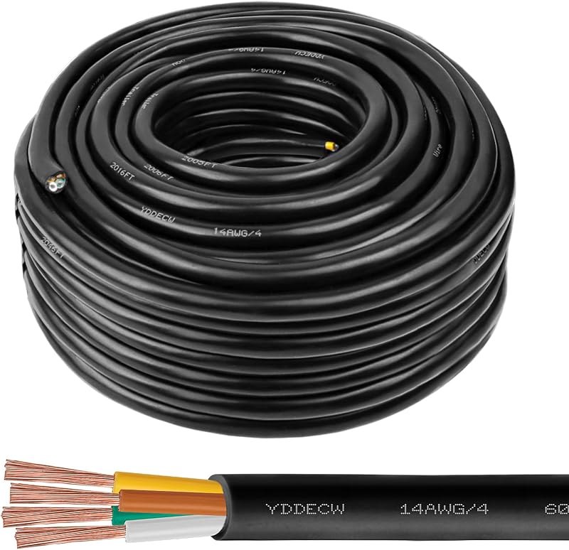 14/4 Mini Split Wire 200FT - YDDECW Weatherproof 14 AWG 4 Conductor Control Cable Pure Copper Heavy Duty for Mini