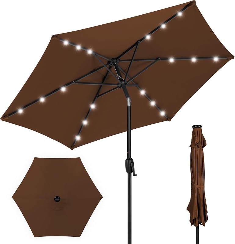 Best Choice Products 7.5ft Solar Umbrella LED Lighted Patio Umbrella, Table Market Umbrella with Tilt and Crank