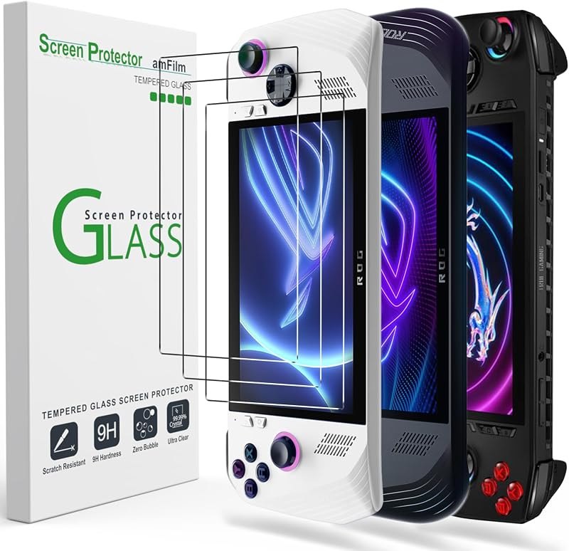 amFilm 3 Pack Screen Protector for ASUS ROG Ally 2023 / ROG Ally X 2024 / MSI Claw A1M Handheld 7 inch 2024, Tempered