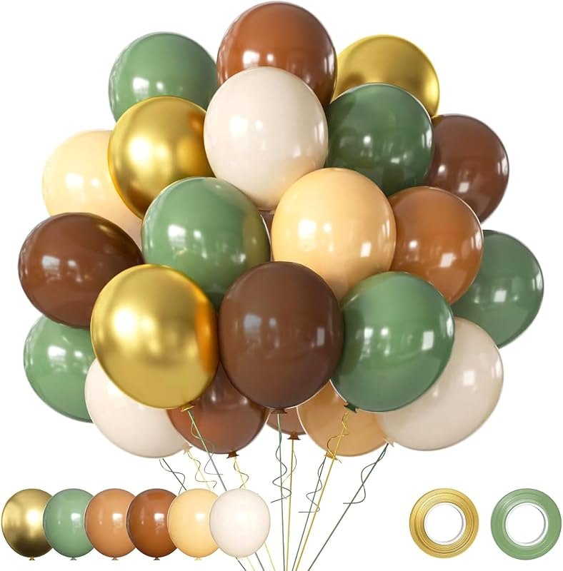 Green and Brown Balloons Set, 60 Pcs 12 Inch green brown balloons Jungle Safari Woodland Forest Balloon Metallic Gold