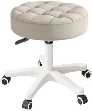 Small Chair Round Rolling Stool with Wheels PU Leather Height Adjustable Swivel Drafting Work SPA Salon Stools Home