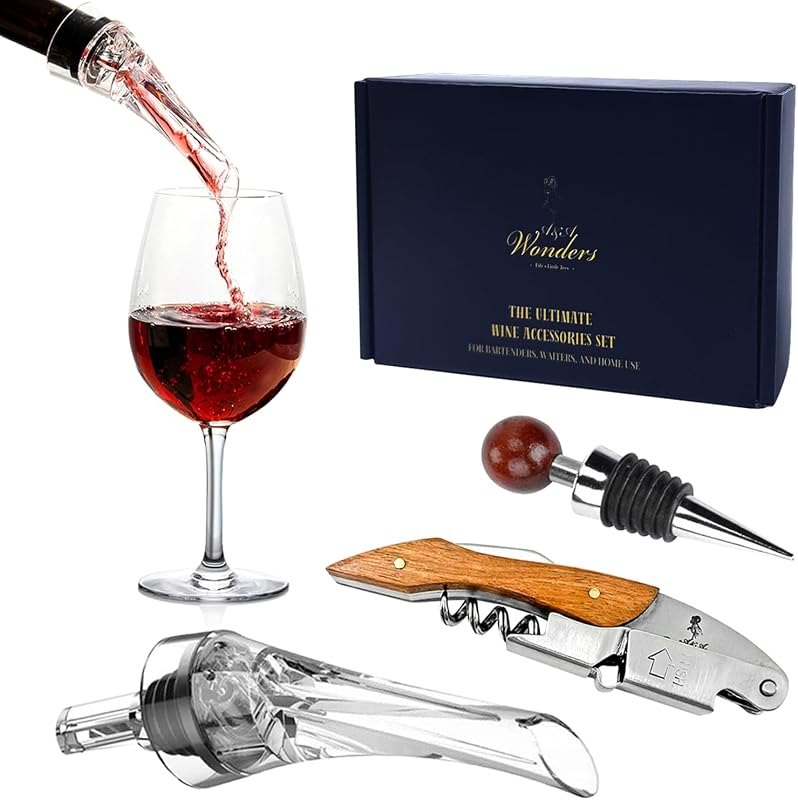 Wine Accessories Set, Featuring 3 in-1 Multifunctional Waiters Corkscrew Bottle Opener, Wine Aerator Pourer Spout &