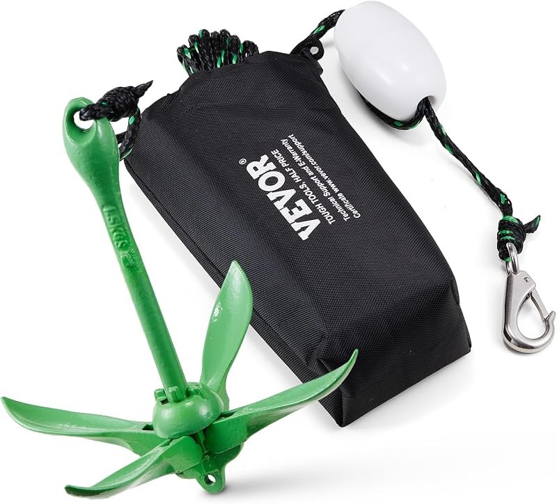 VEVOR Kayak Anchor Kit, 3.5 lb Paddle Board Anchor Kit with 26.2 ft/8 m Rope and Buoy, Folding Small Boat Anchor with